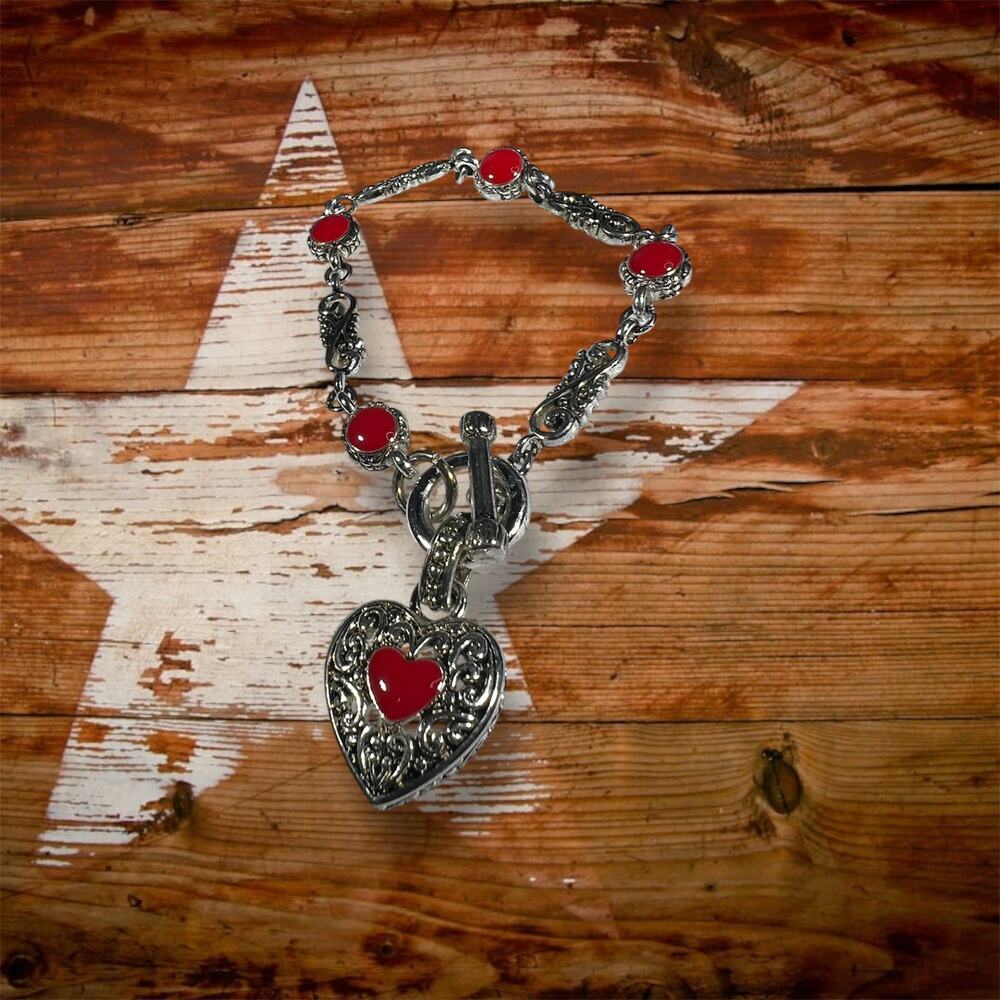 Retro Red Vintage Scroll Heart Toggle Bracelet NWOT Deadstock Costume Fashion